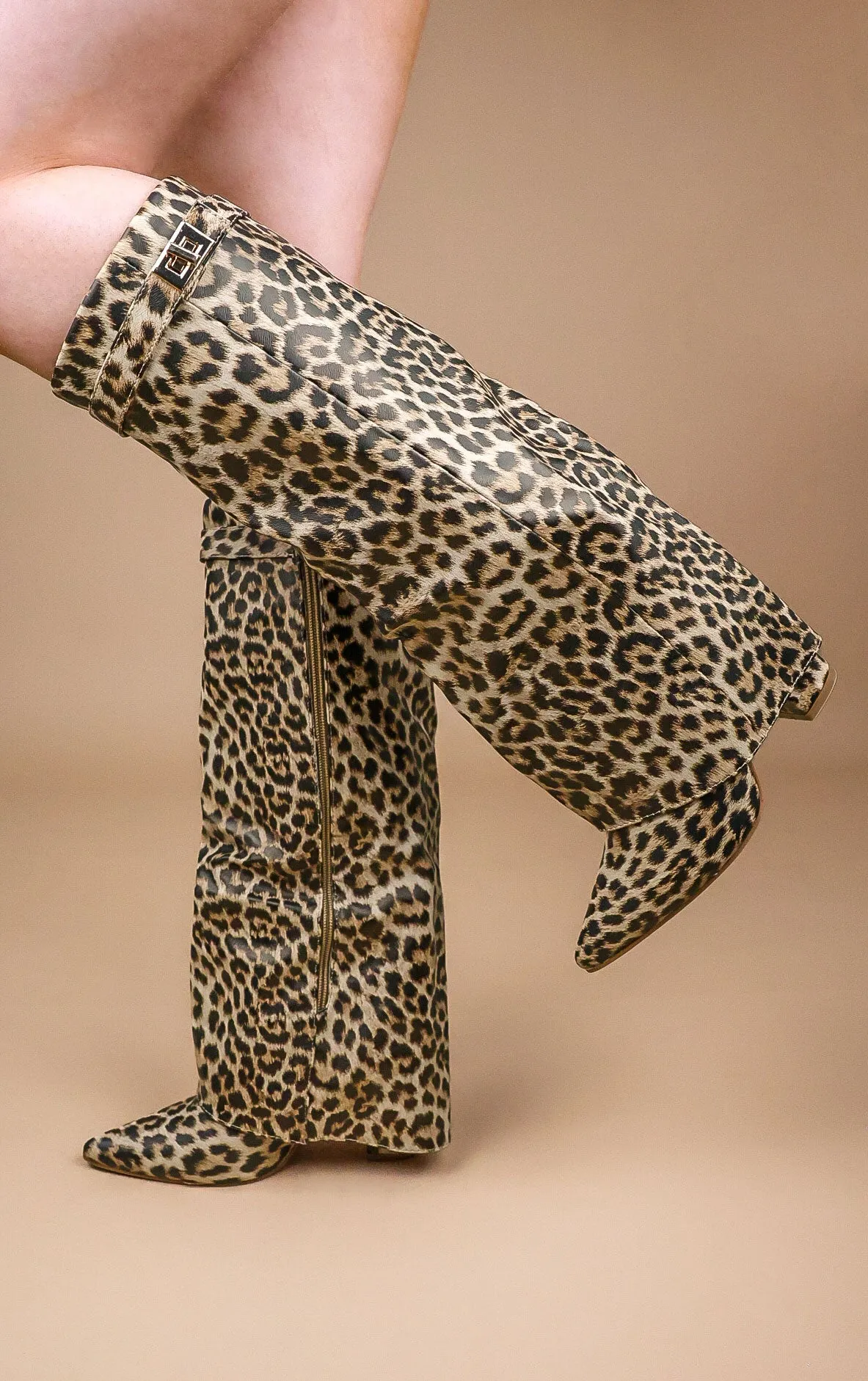 Taupe Faux Suede Slouchy Fold Over Shark Boots