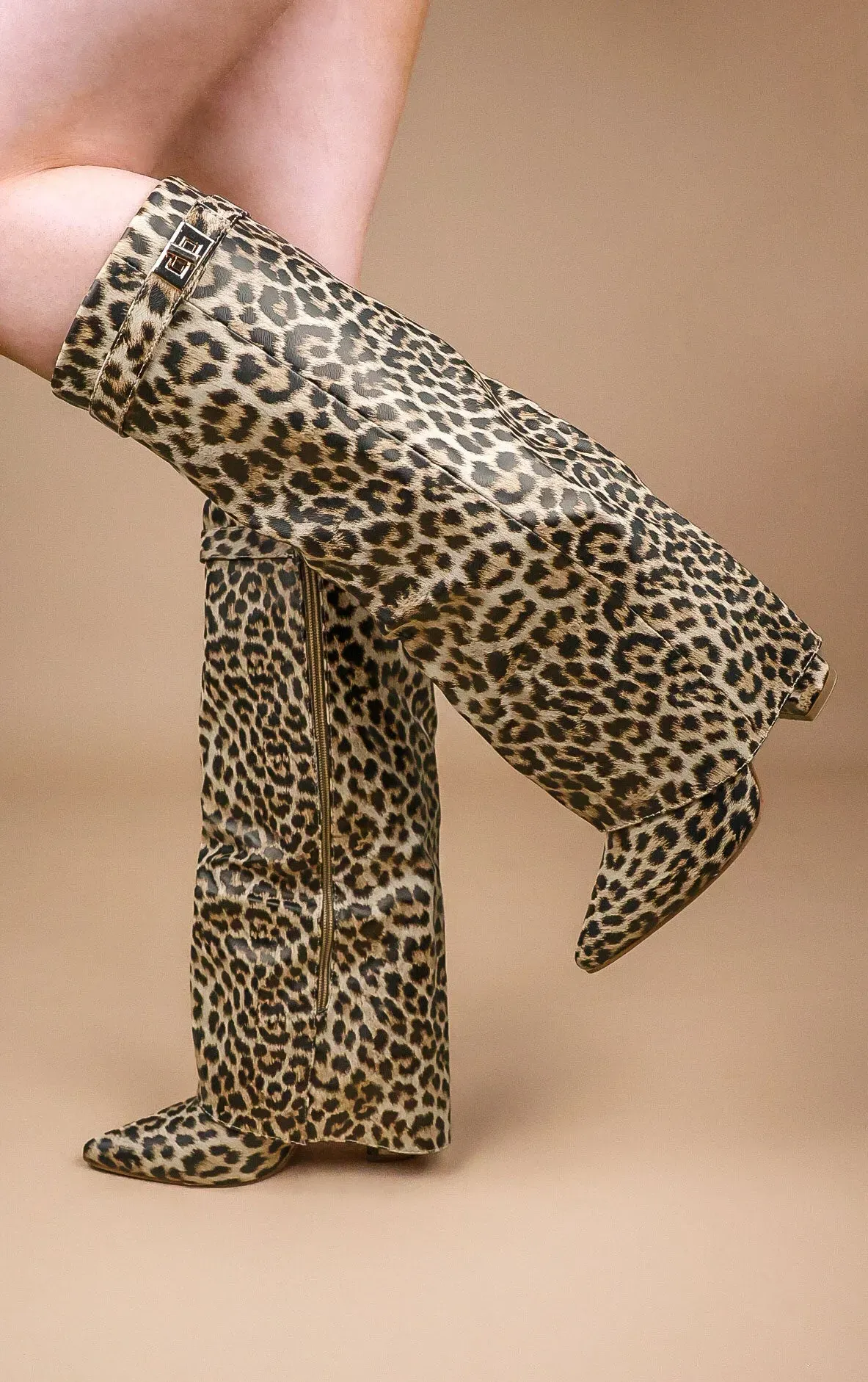 Taupe Faux Suede Slouchy Fold Over Shark Boots