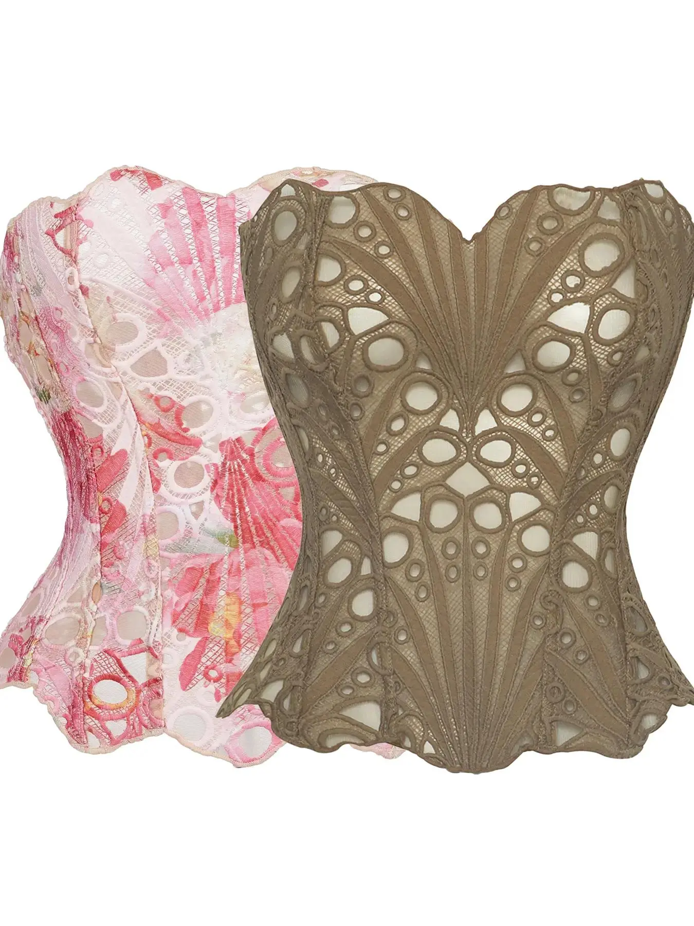 Elegant Color-Block Lace Corset Top — Women's Tummy-Control Shapewear