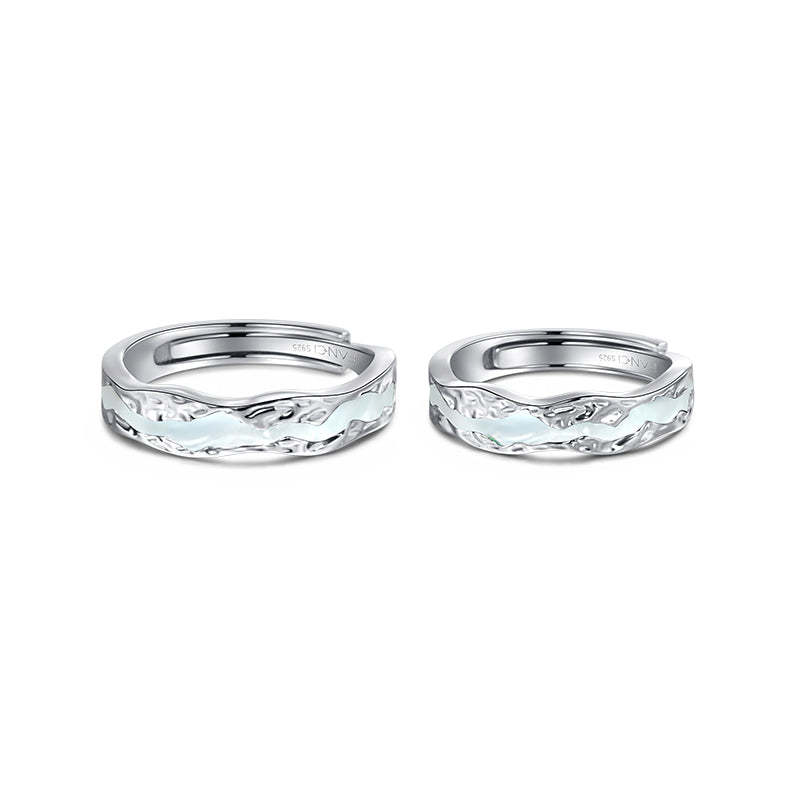 "Light Year" series luminous adjustable sterling silver couple rings