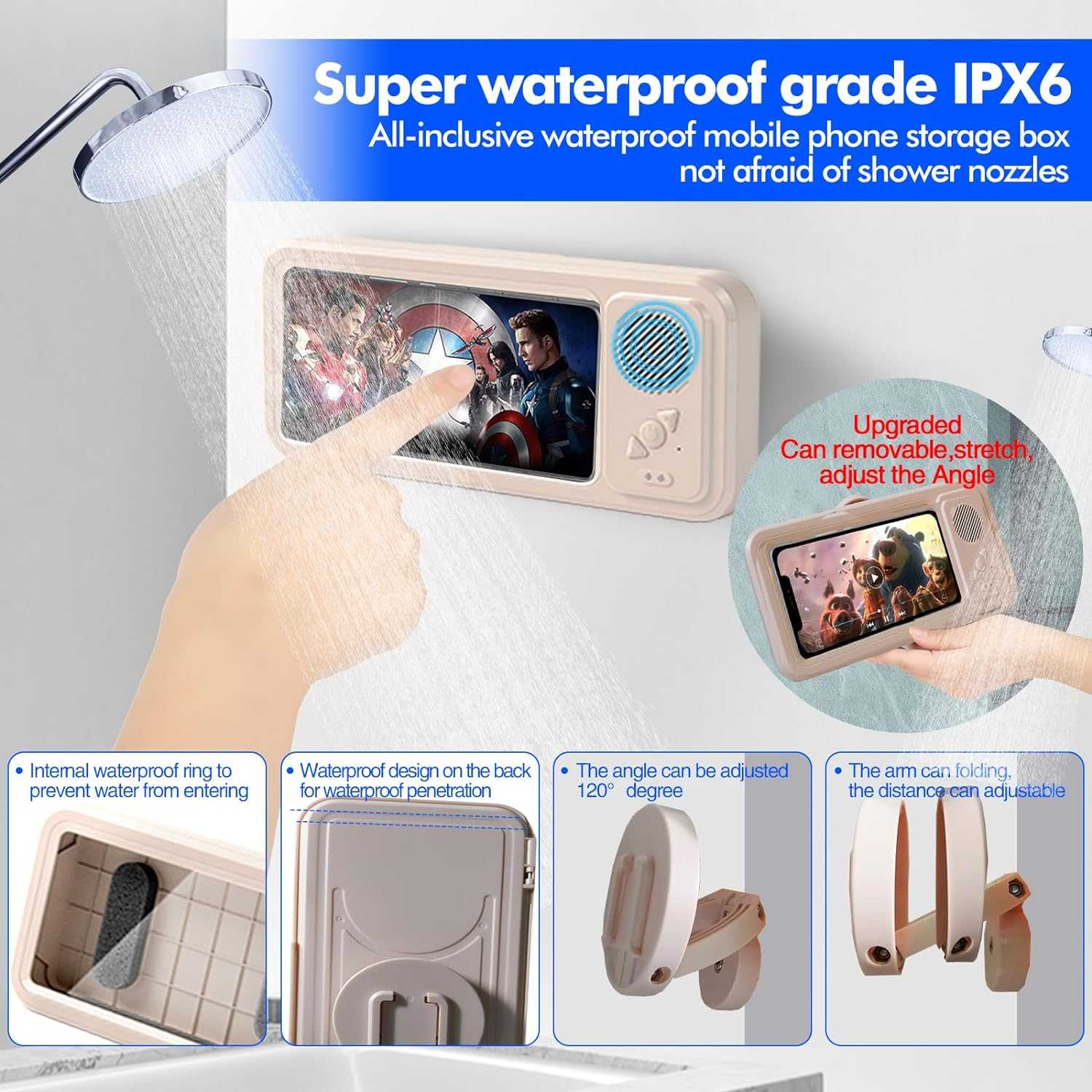 Bluetooth-enabled 360-degree waterproof bathroom phone case