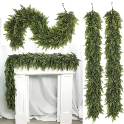 Artificial Cedar Garland — Crafted with "real-touch" technology; perfect for home decor, Christmas displays, and festive decorations for living rooms or outdoor spaces—a must-have for your Christmas wish list.