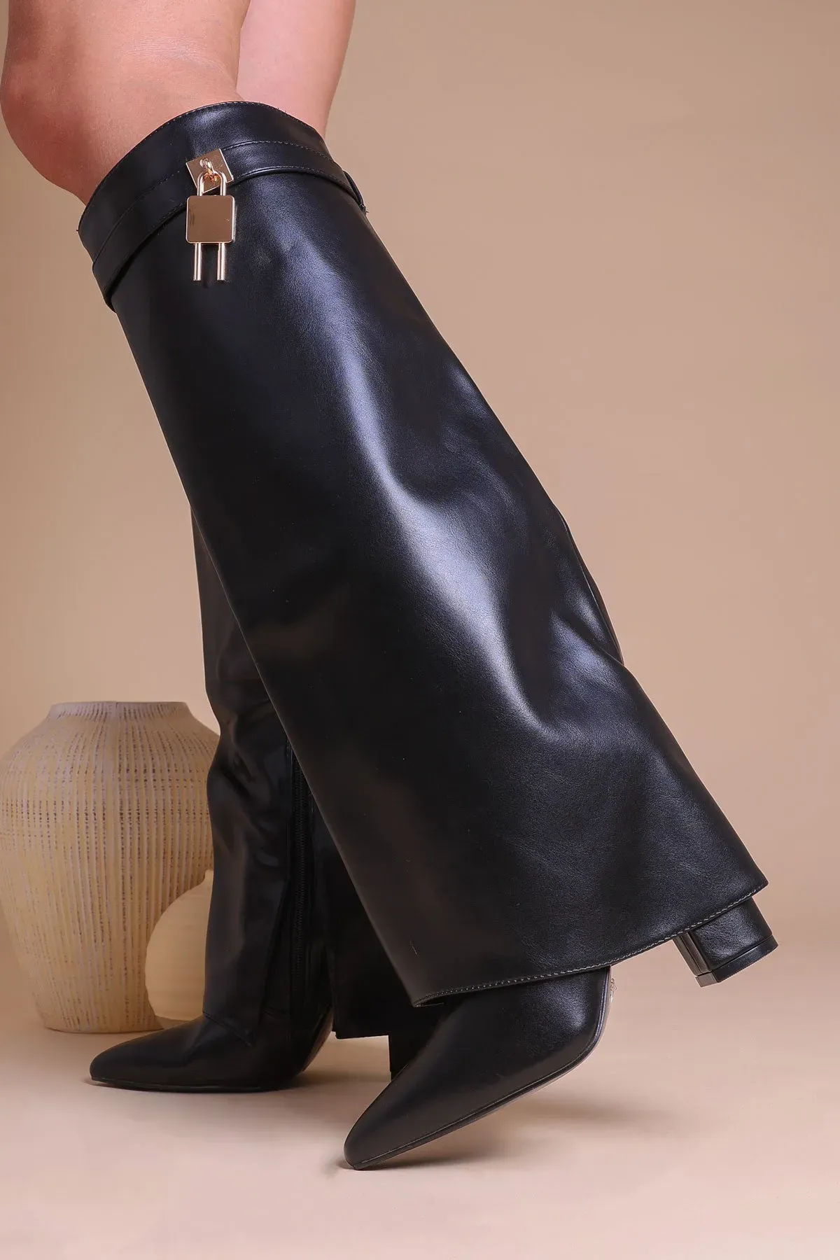 Taupe Faux Suede Slouchy Fold Over Shark Boots