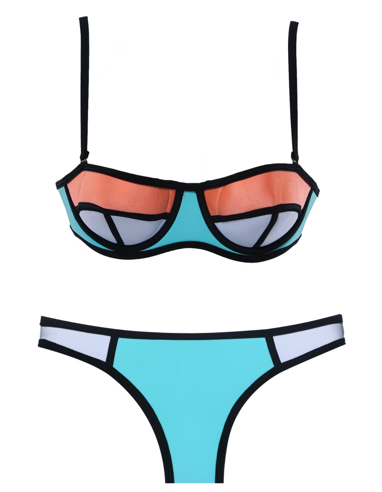 Women's Push-Up Bikini Set — Two-Piece Color-Block Swimsuit with Padding