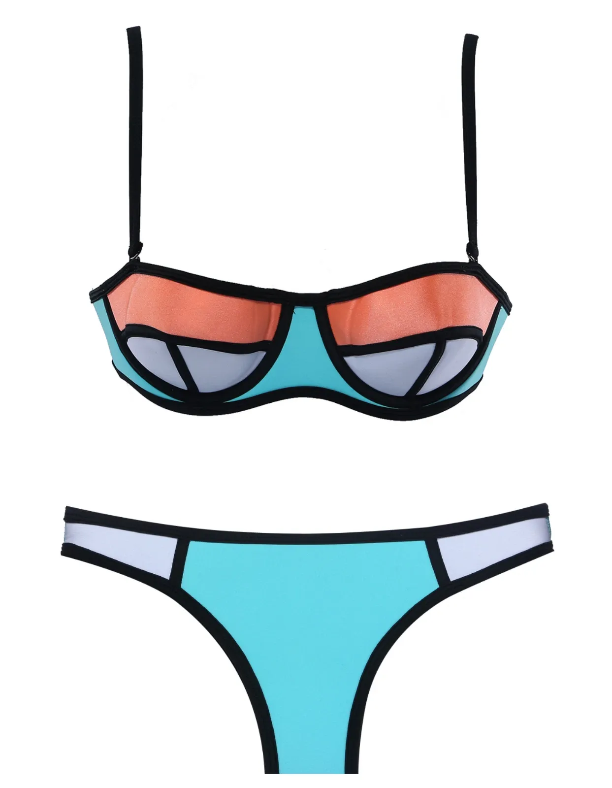 Women's Push-Up Bikini Set — Two-Piece Color-Block Swimsuit with Padding