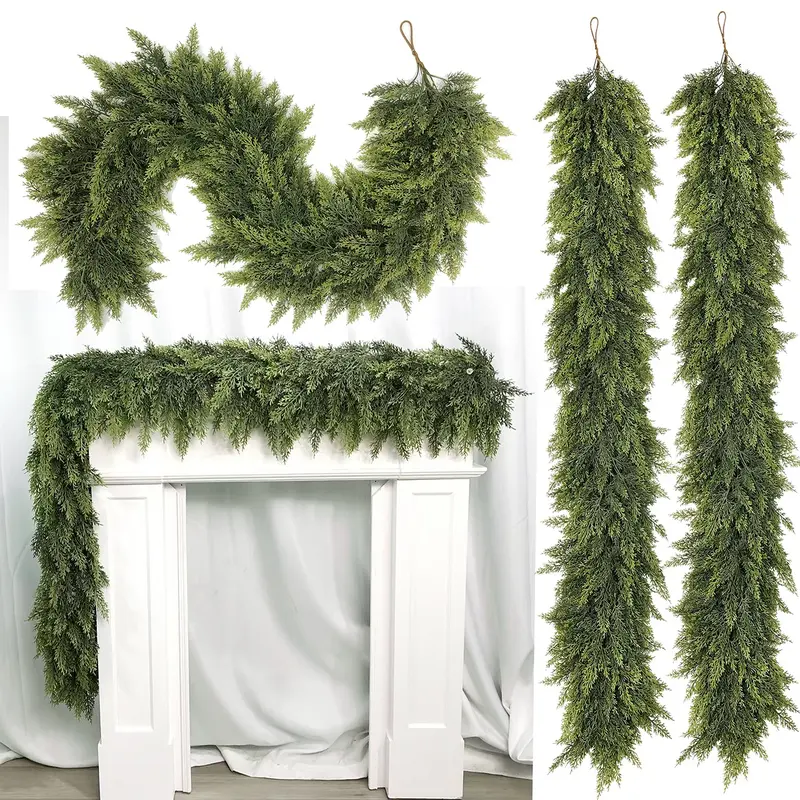 Artificial Cedar Garland — Crafted with "real-touch" technology; perfect for home decor, Christmas displays, and festive decorations for living rooms or outdoor spaces—a must-have for your Christmas wish list.