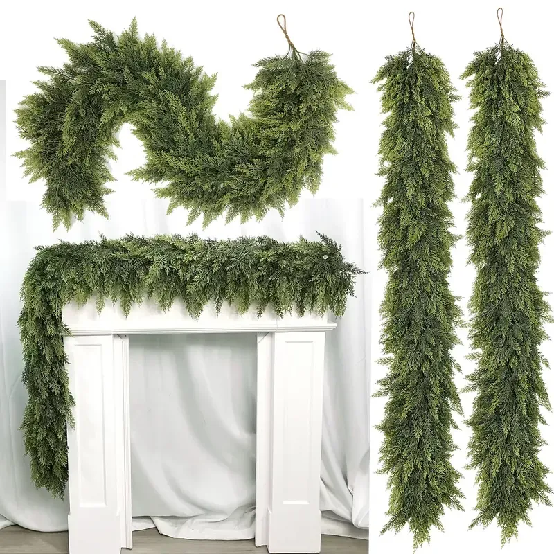 Artificial Cedar Garland — Crafted with "real-touch" technology; perfect for home decor, Christmas displays, and festive decorations for living rooms or outdoor spaces—a must-have for your Christmas wish list.