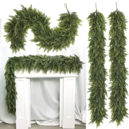Artificial Cedar Garland — Crafted with "real-touch" technology; perfect for home decor, Christmas displays, and festive decorations for living rooms or outdoor spaces—a must-have for your Christmas wish list.