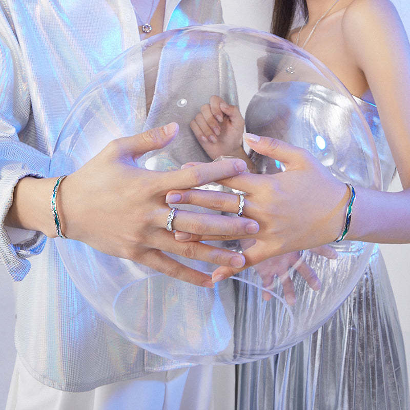 "Light Year" series luminous adjustable sterling silver couple rings