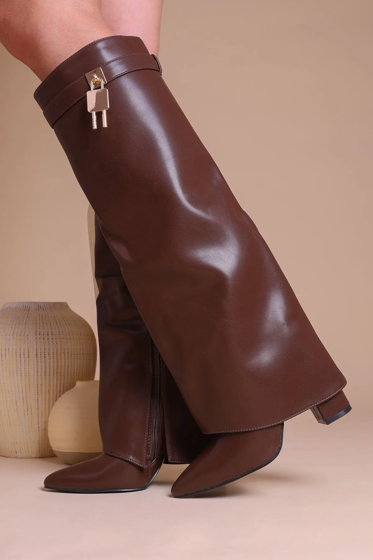 Taupe Faux Suede Slouchy Fold Over Shark Boots