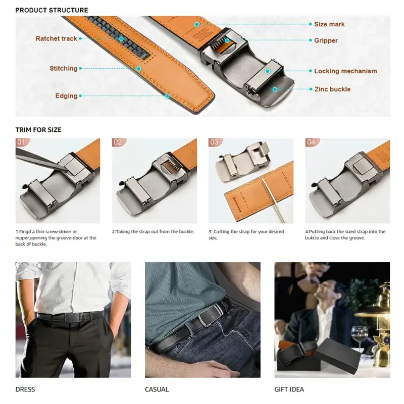 [WeeklyDeals]Adjustable Leather Belt for Men – Ratchet Buckle, Gift for Dad