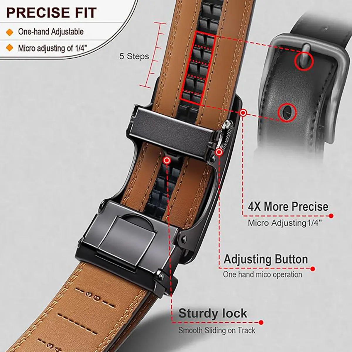[WeeklyDeals]Adjustable Leather Belt for Men – Ratchet Buckle, Gift for Dad