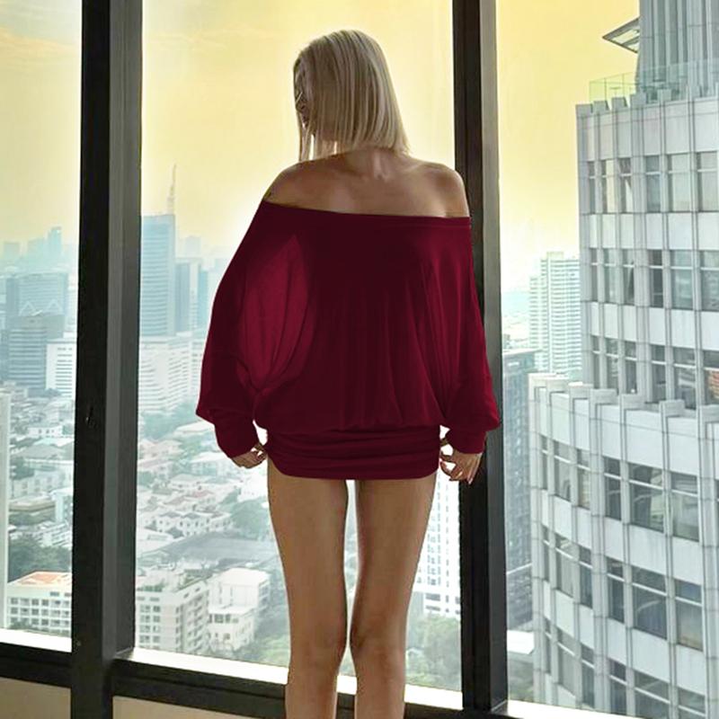 Women's Sheer Ruched Party Dress, Off-The-Shoulder Long Sleeve Women's Mini Dress for Spring & Fall