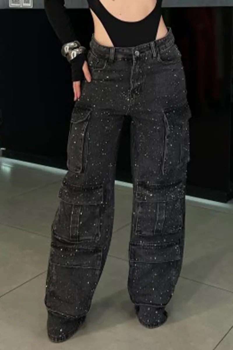 Women's Multi-pocket Rhinestone Casual Jeans --(SIZE:EU36-50)