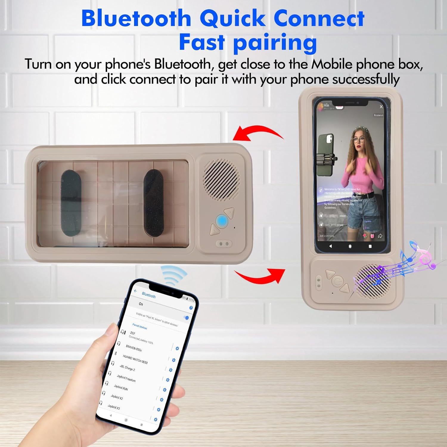 Bluetooth-enabled 360-degree waterproof bathroom phone case