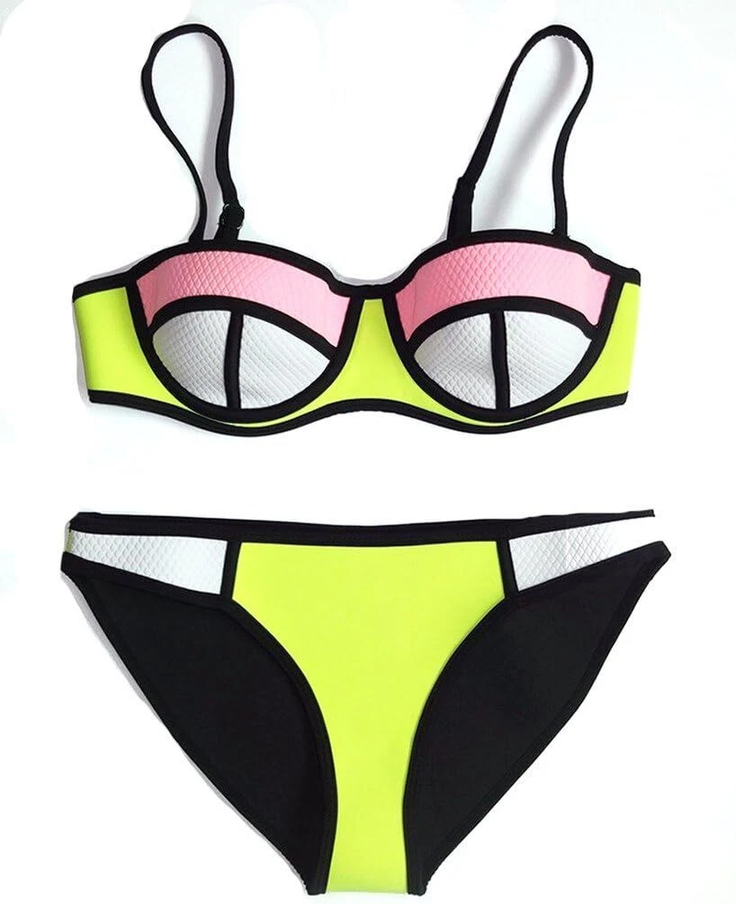 Women's Push-Up Bikini Set — Two-Piece Color-Block Swimsuit with Padding
