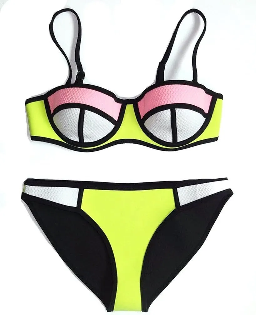 Women's Push-Up Bikini Set — Two-Piece Color-Block Swimsuit with Padding