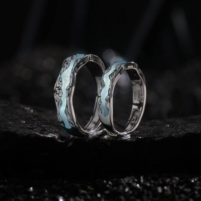 "Light Year" series luminous adjustable sterling silver couple rings