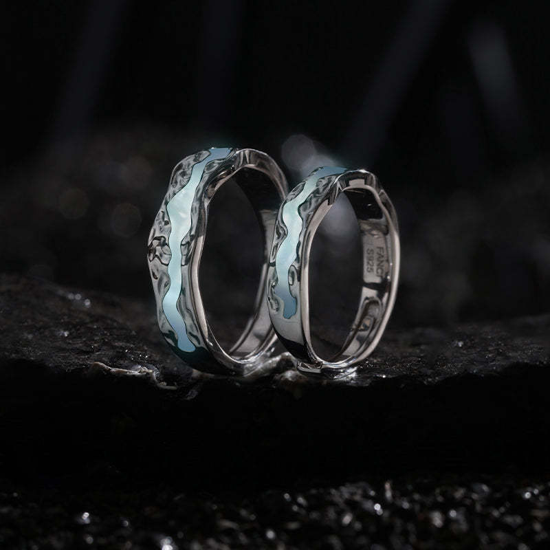 "Light Year" series luminous adjustable sterling silver couple rings