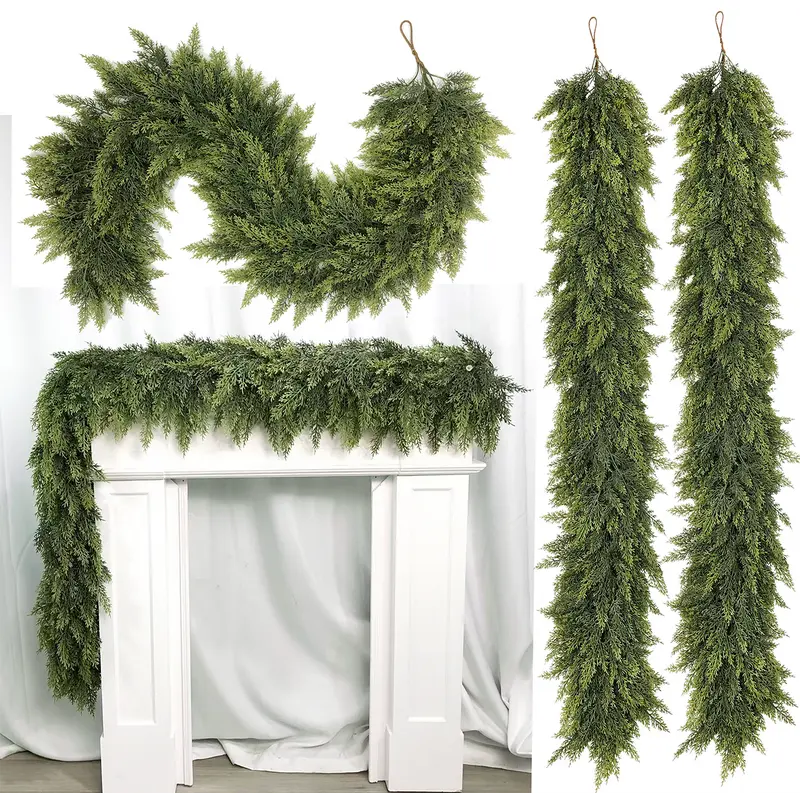 LVZHIYUAN 2-Pack 6FT Real Touch Design Artificial Cedar Garlands - Home Goods, Garland Christmas, Outdoor Decor for Living Room Festive Supplies, Christmas Wishlist Item