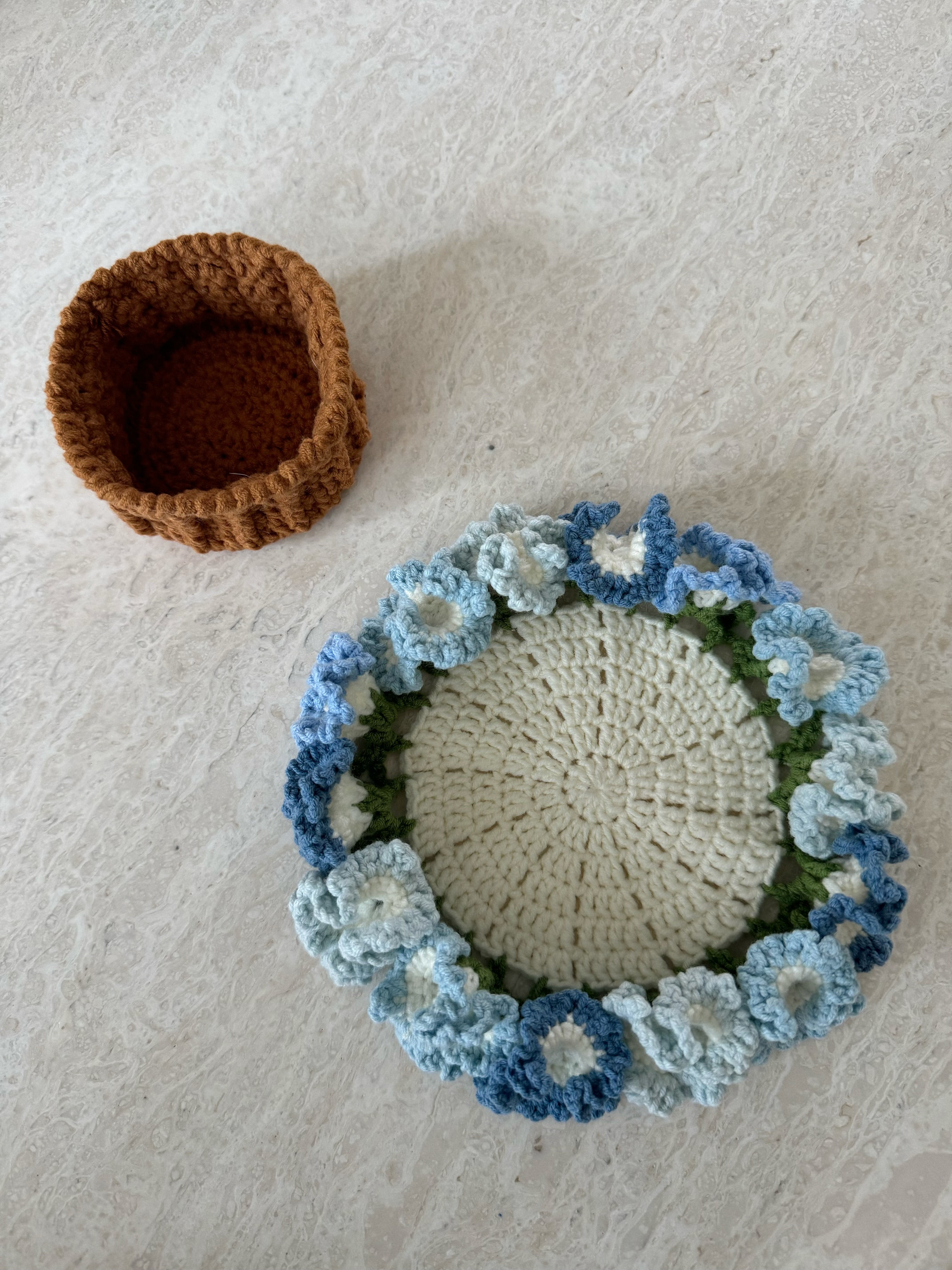 Handmade crochet flower pot coasters