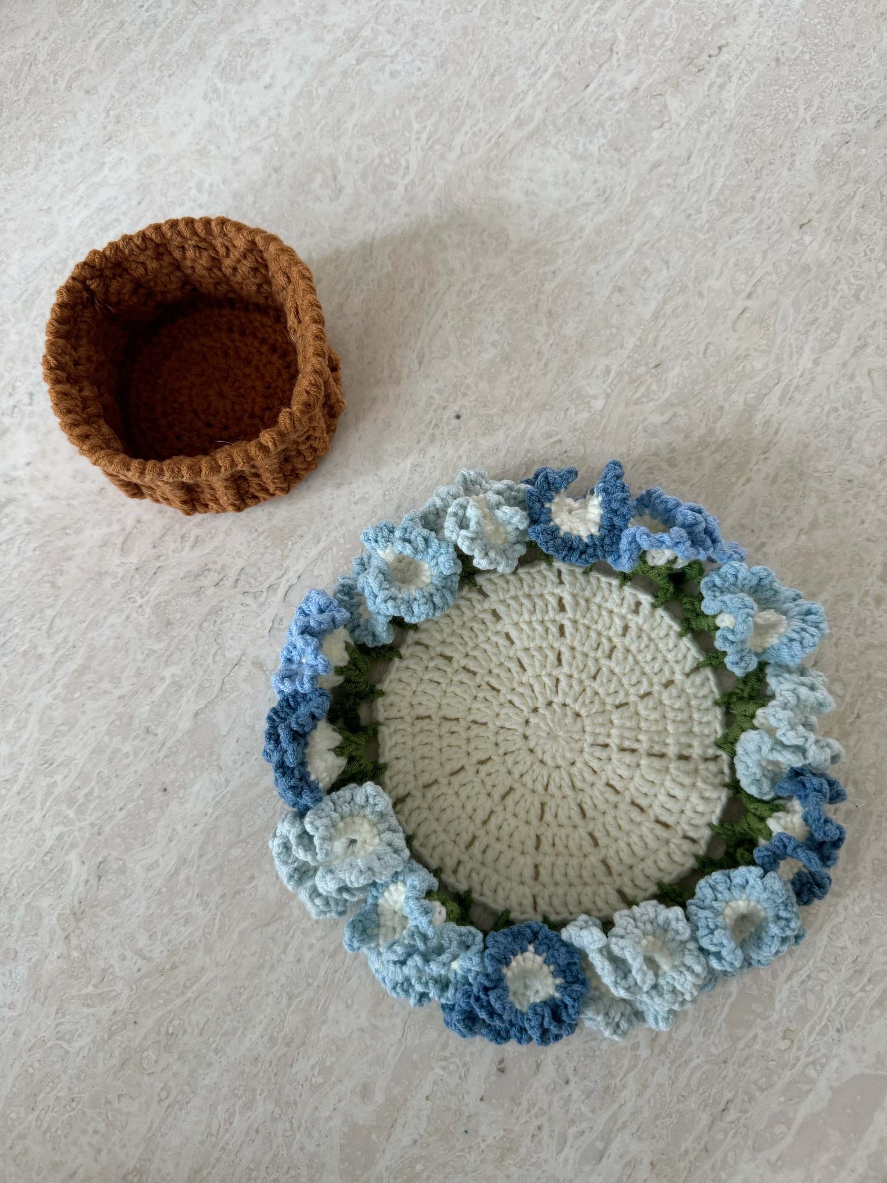 Handmade crochet flower pot coasters