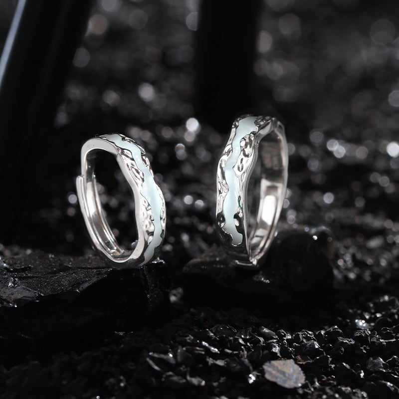 "Light Year" series luminous adjustable sterling silver couple rings