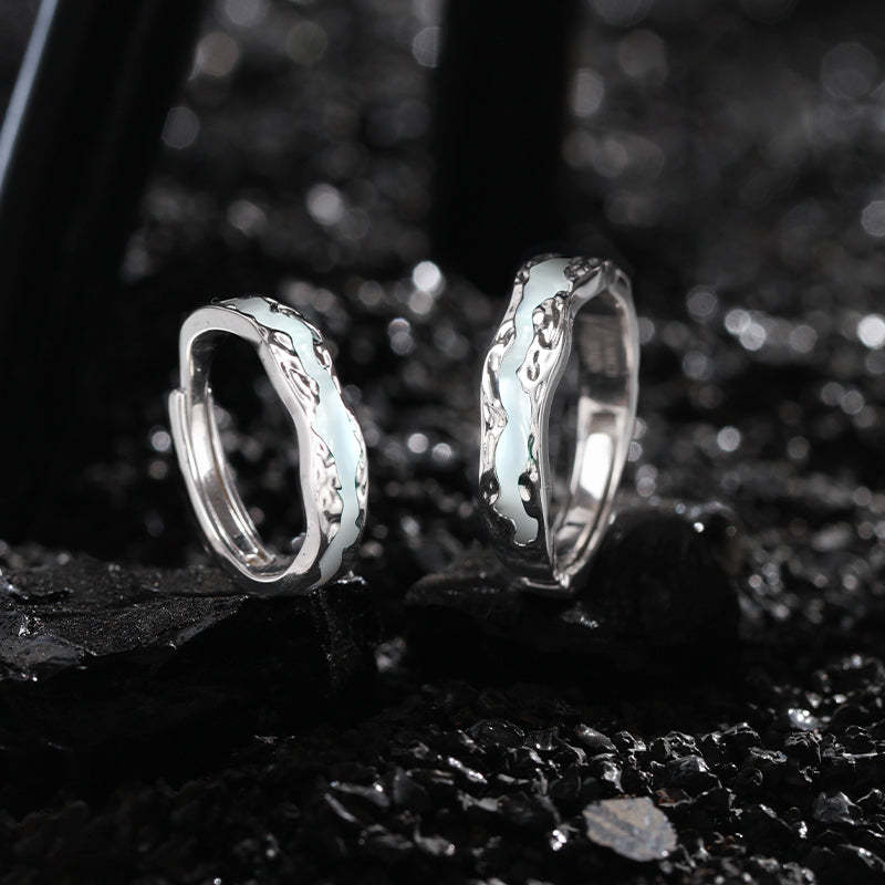 "Light Year" series luminous adjustable sterling silver couple rings