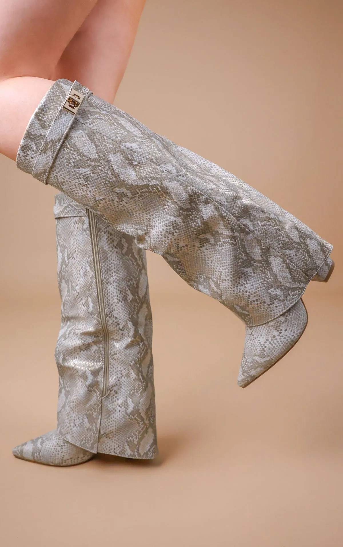 Taupe Faux Suede Slouchy Fold Over Shark Boots