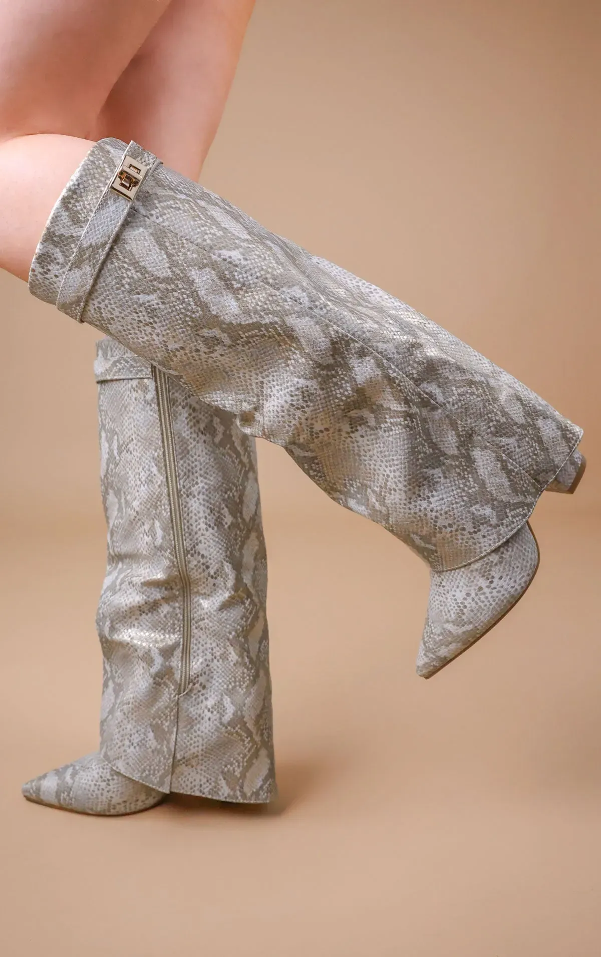 Taupe Faux Suede Slouchy Fold Over Shark Boots