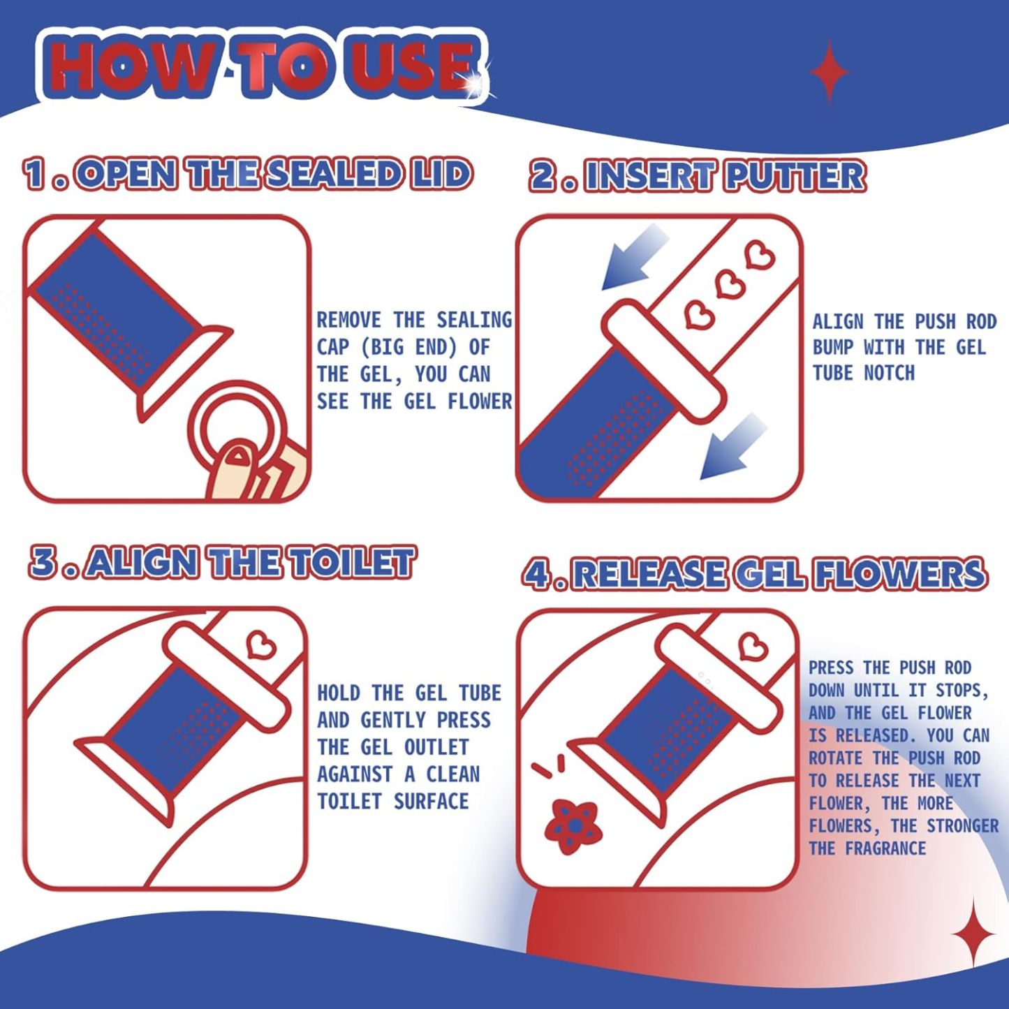 Toilet Gel Stamp, 6Pcs/72 Count Flower Fragrance Bathroom Deodorizer Bowl Cleaner Toilet Refills