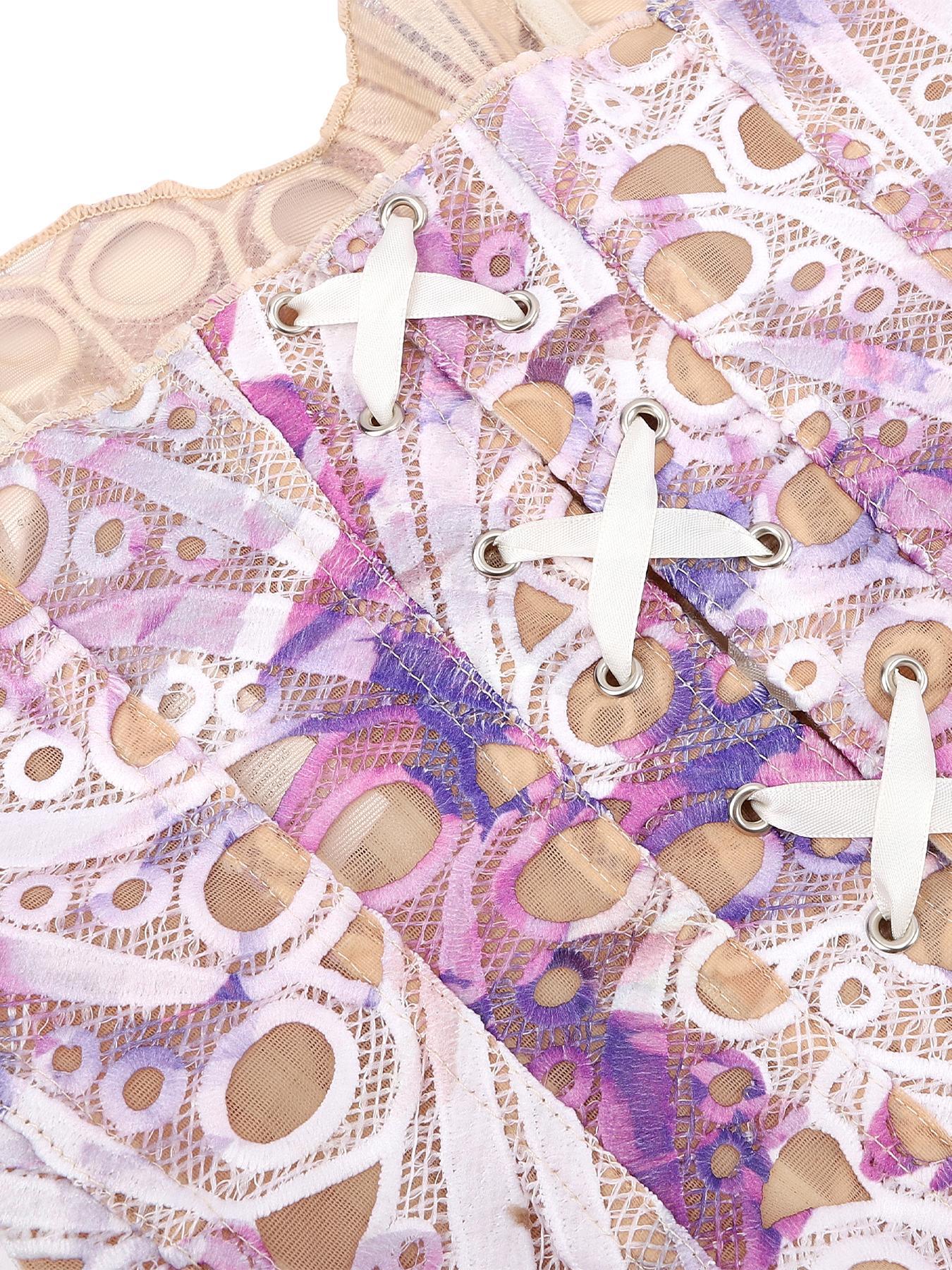 Women's Random Pattern Lace Up Shapewear Tube Top, Elegant Contrast Lace Corset Top, Tummy Control Shapewear Underwear for Women