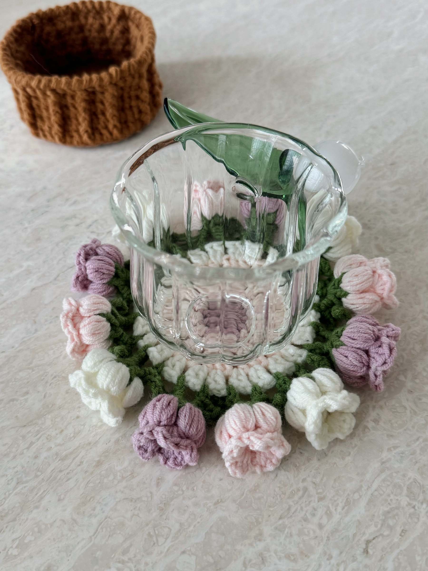Handmade crochet flower pot coasters