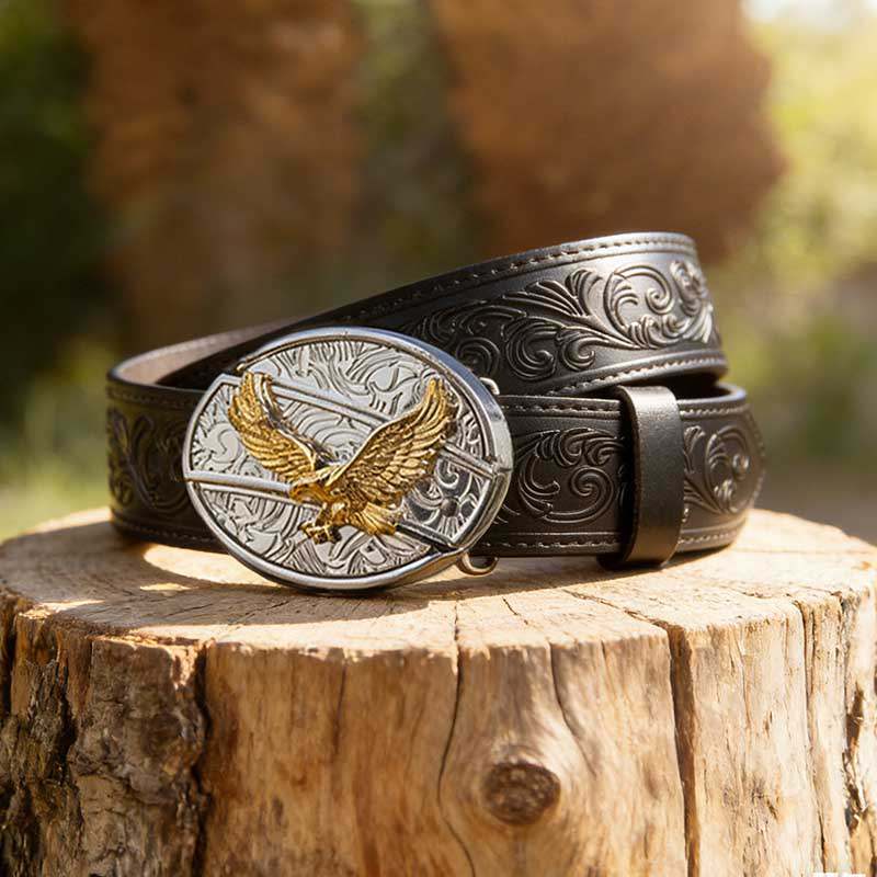 T-Black Leather Belt with Two-tone Strap Holder Buckle