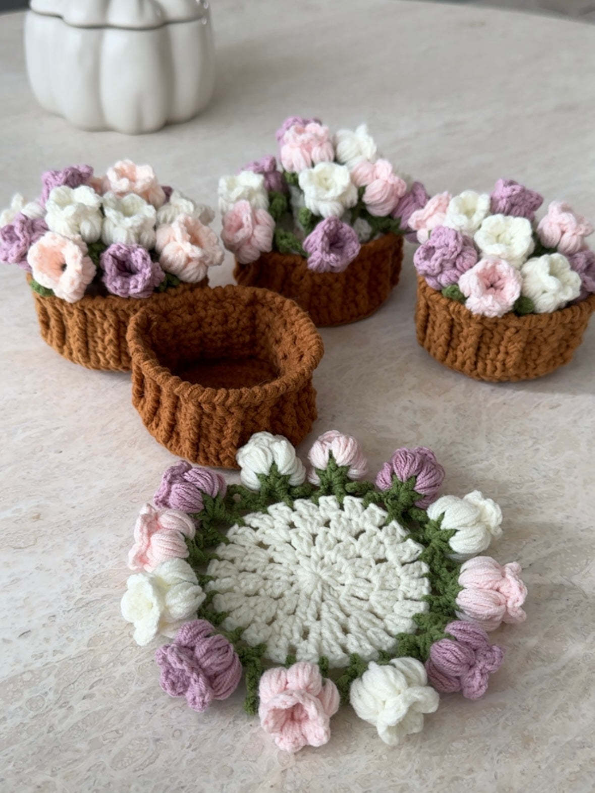 Handmade crochet flower pot coasters