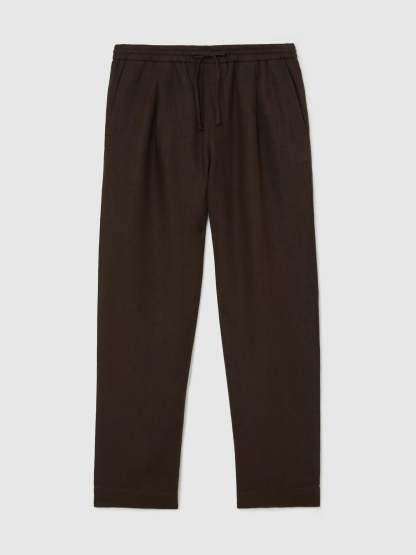 100% Linen Relaxed-Fit Drawstring Trousers