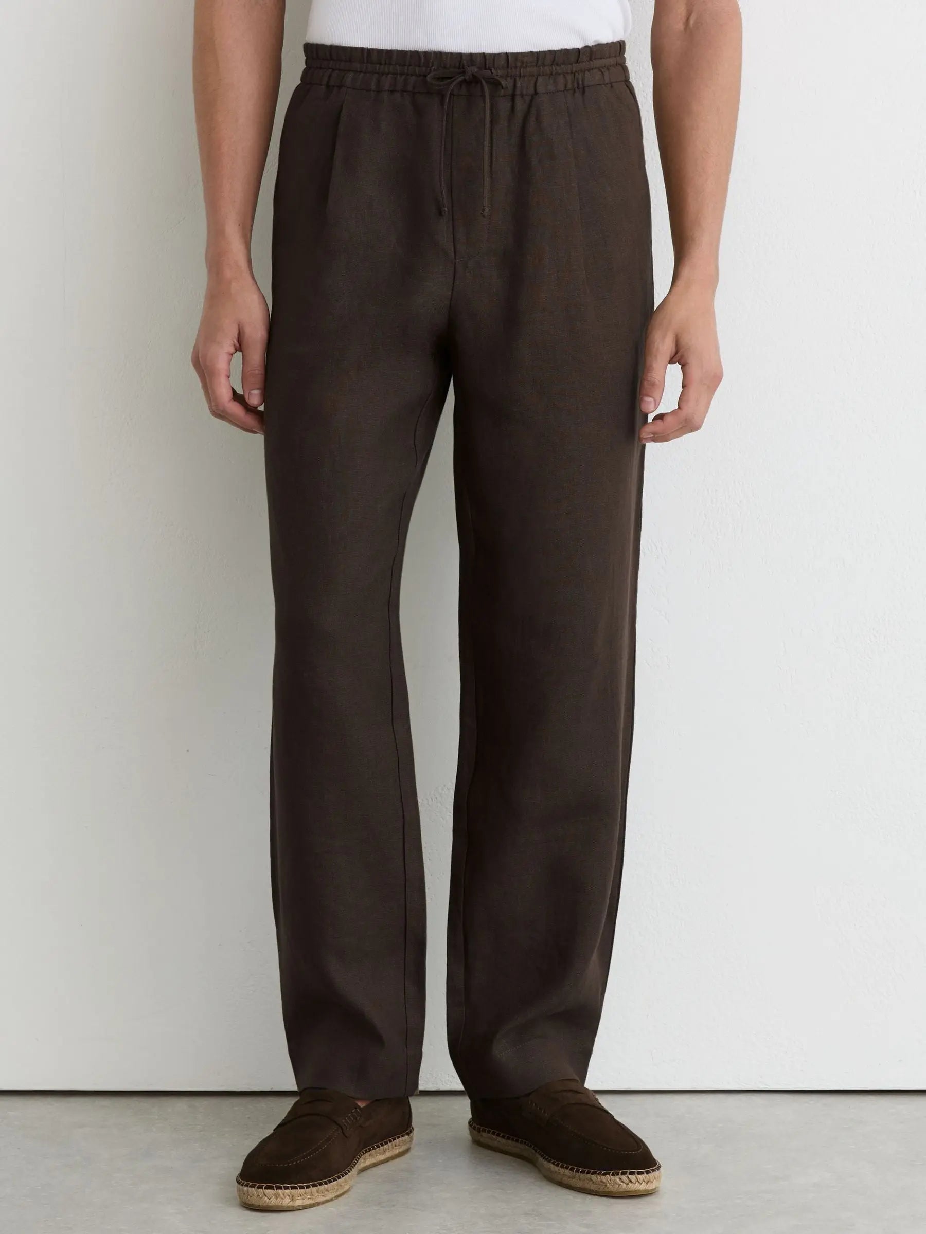 100% Linen Relaxed-Fit Drawstring Trousers