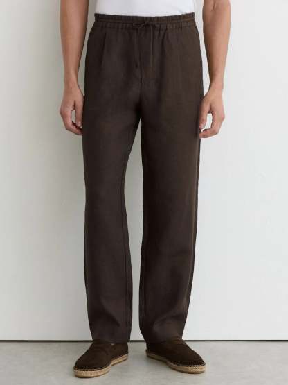 100% Linen Relaxed-Fit Drawstring Trousers