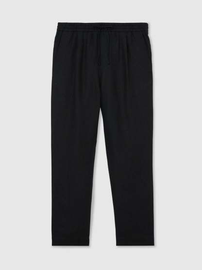 100% Linen Relaxed-Fit Drawstring Trousers