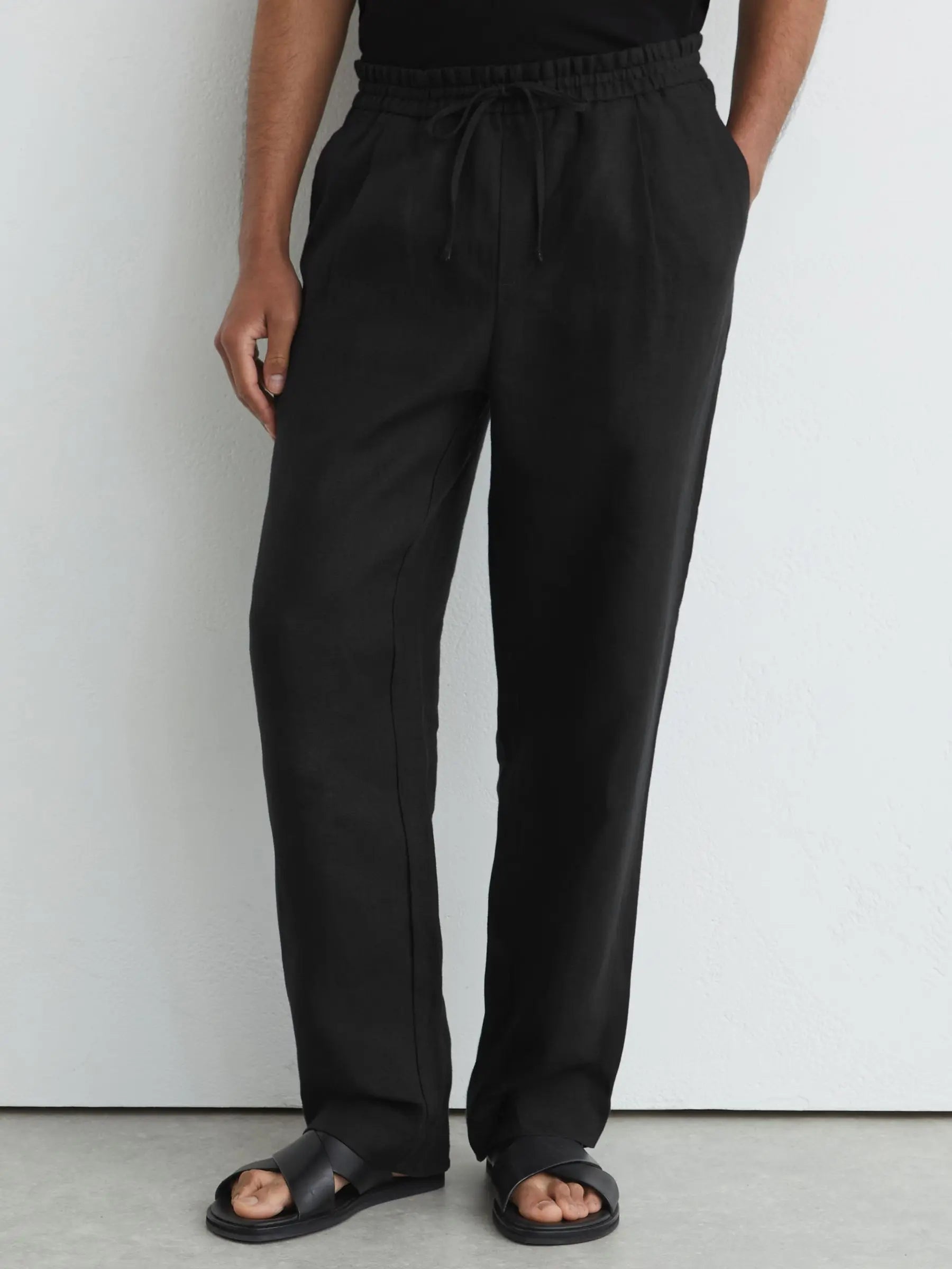 100% Linen Relaxed-Fit Drawstring Trousers