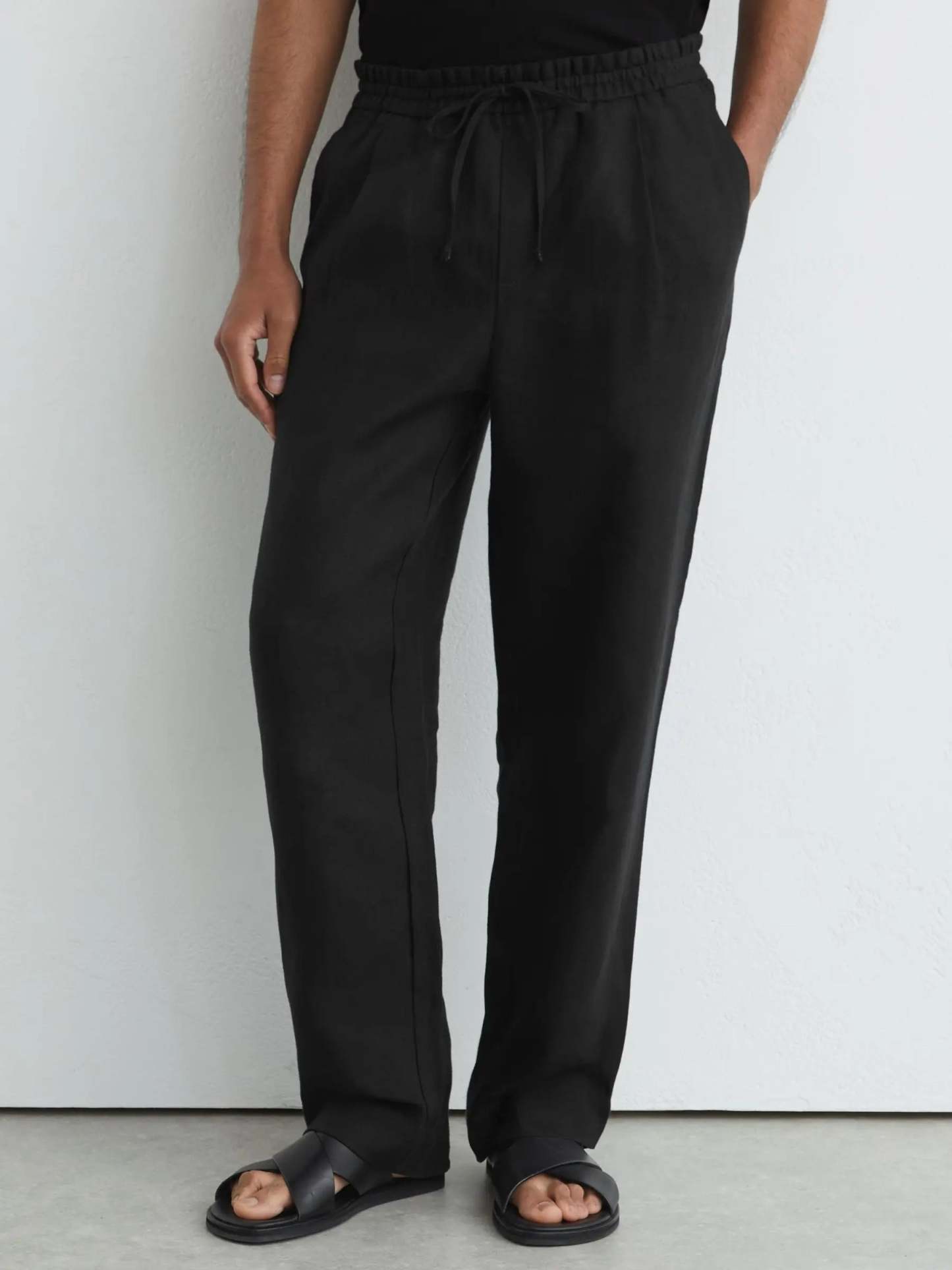 100% Linen Relaxed-Fit Drawstring Trousers