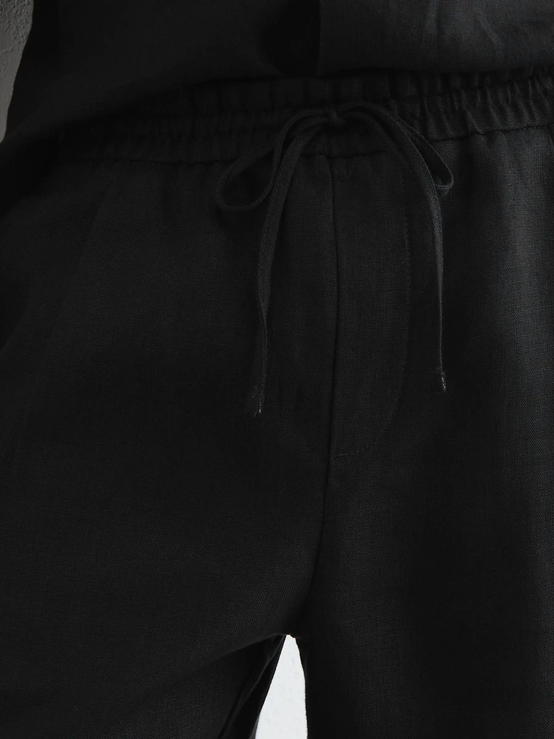 100% Linen Relaxed-Fit Drawstring Trousers