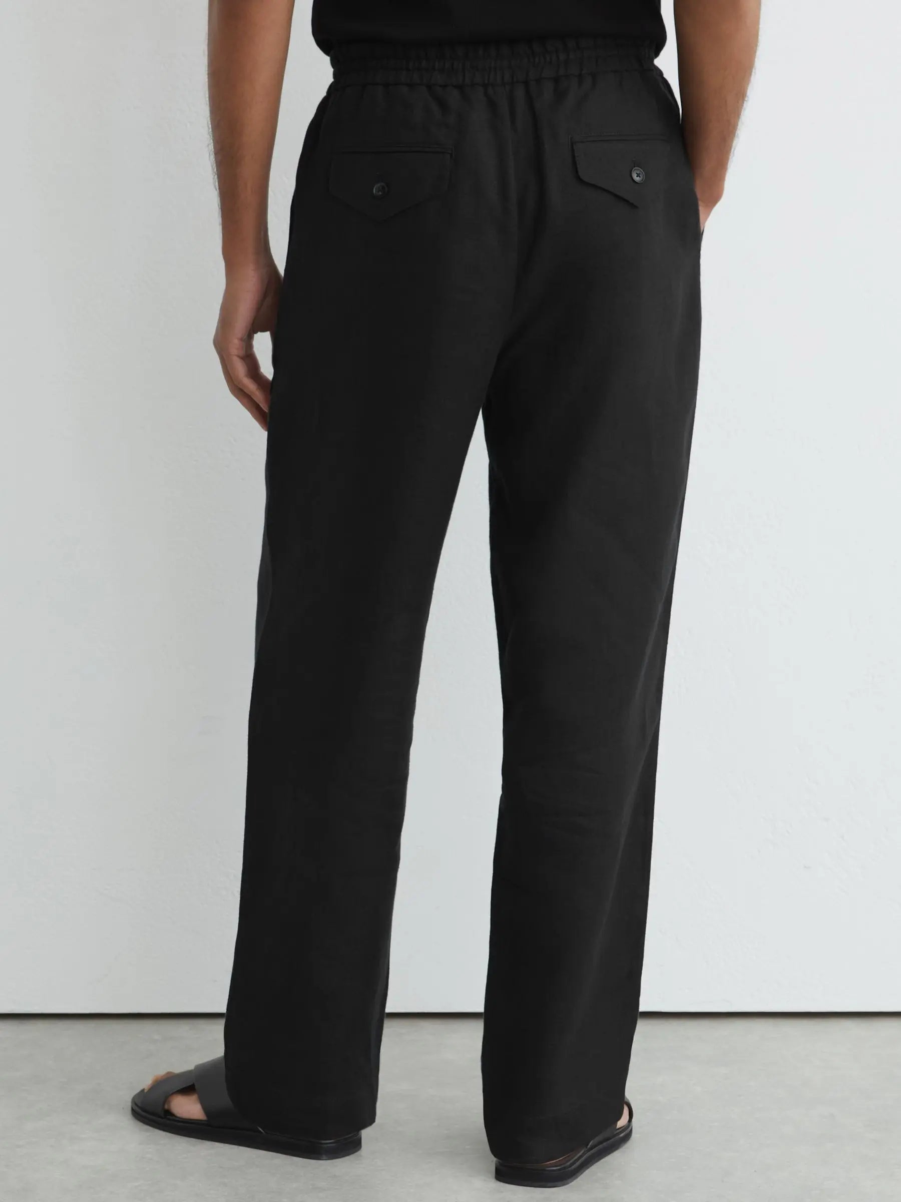 100% Linen Relaxed-Fit Drawstring Trousers