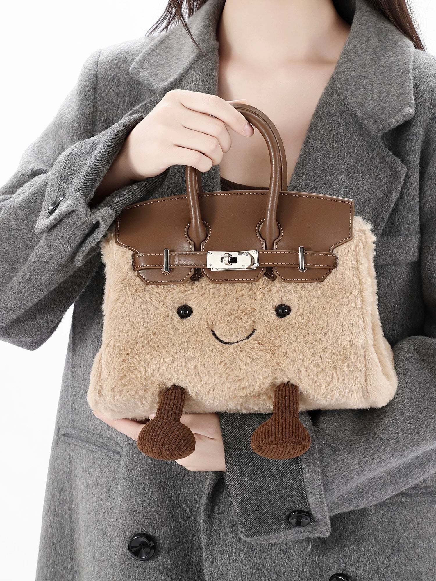 Plush Fluffy Bag Handbags Shoulder Bag Top Handle Satchel Tote Work Bag