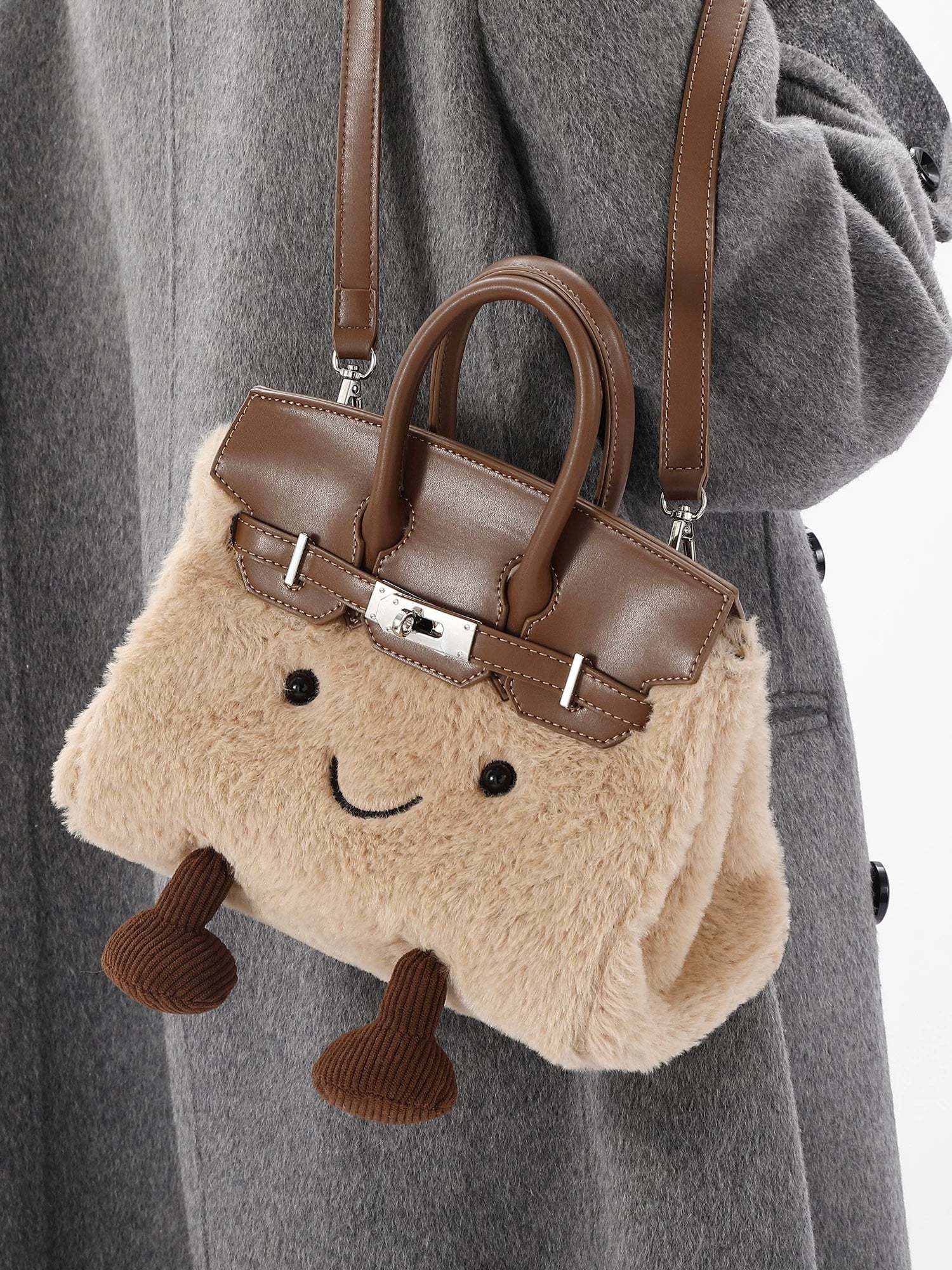 Plush Fluffy Bag Handbags Shoulder Bag Top Handle Satchel Tote Work Bag