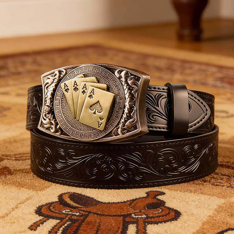 T-Western Black Leather Patterned Tool Belt - Square with Holder Buckle