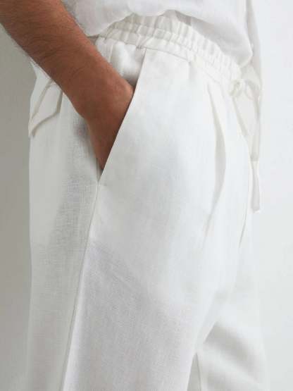 100% Linen Relaxed-Fit Drawstring Trousers