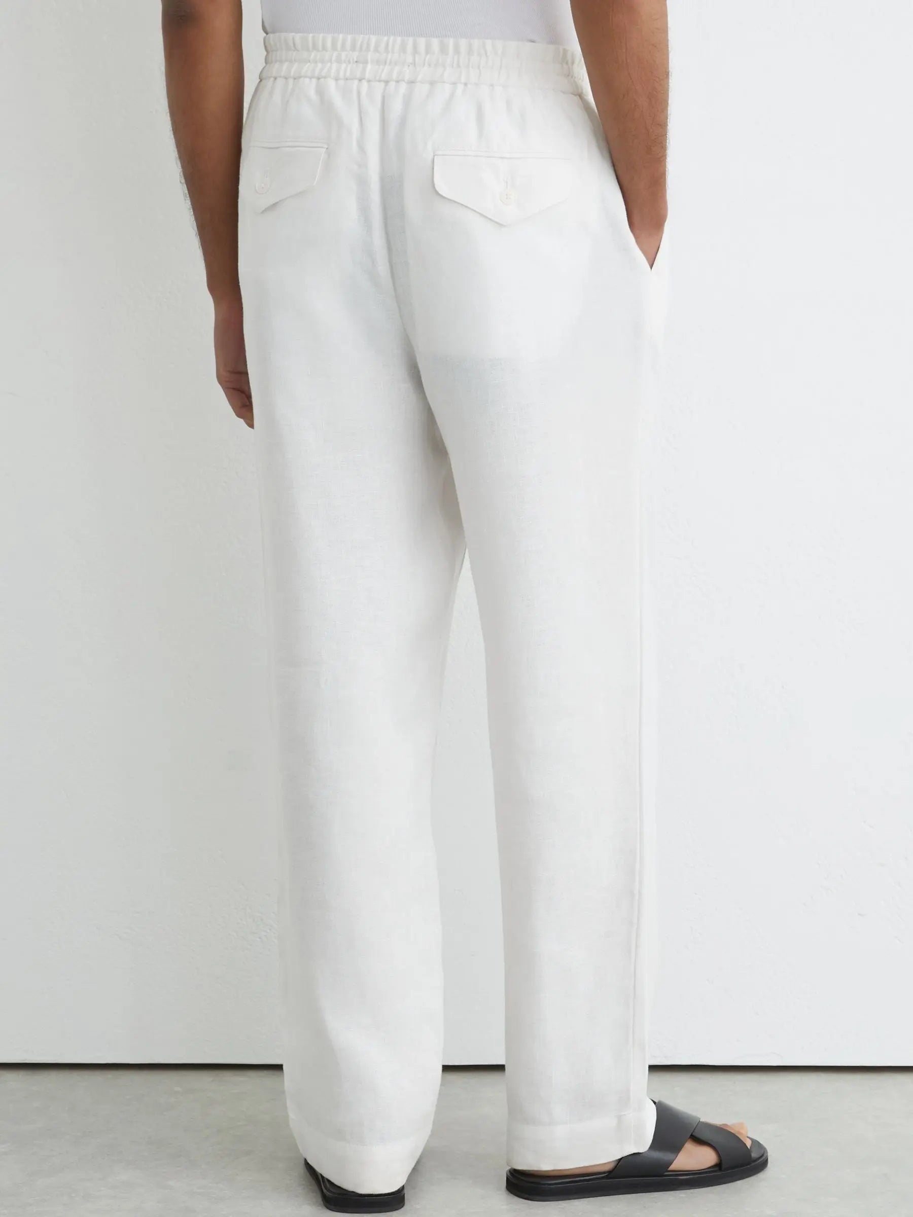 100% Linen Relaxed-Fit Drawstring Trousers
