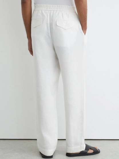 100% Linen Relaxed-Fit Drawstring Trousers
