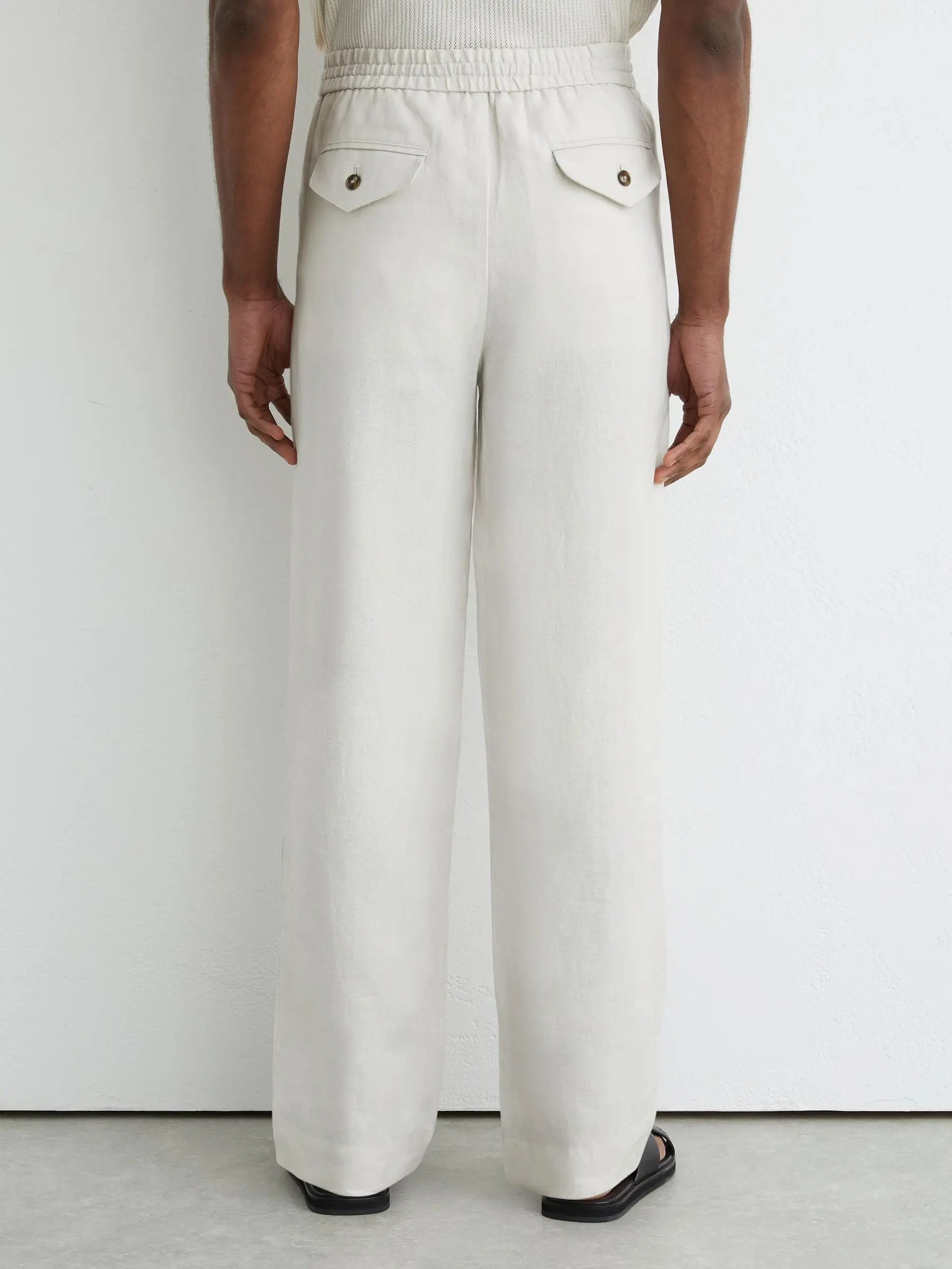 100% Linen Relaxed-Fit Drawstring Trousers
